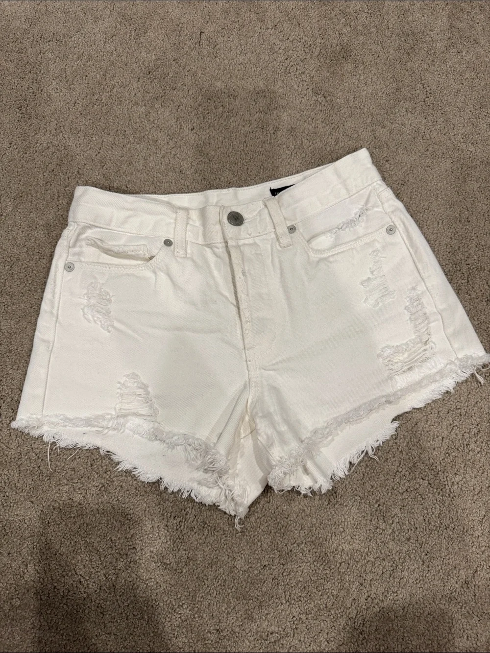 White Distressed Denim Cutoff Shorts
